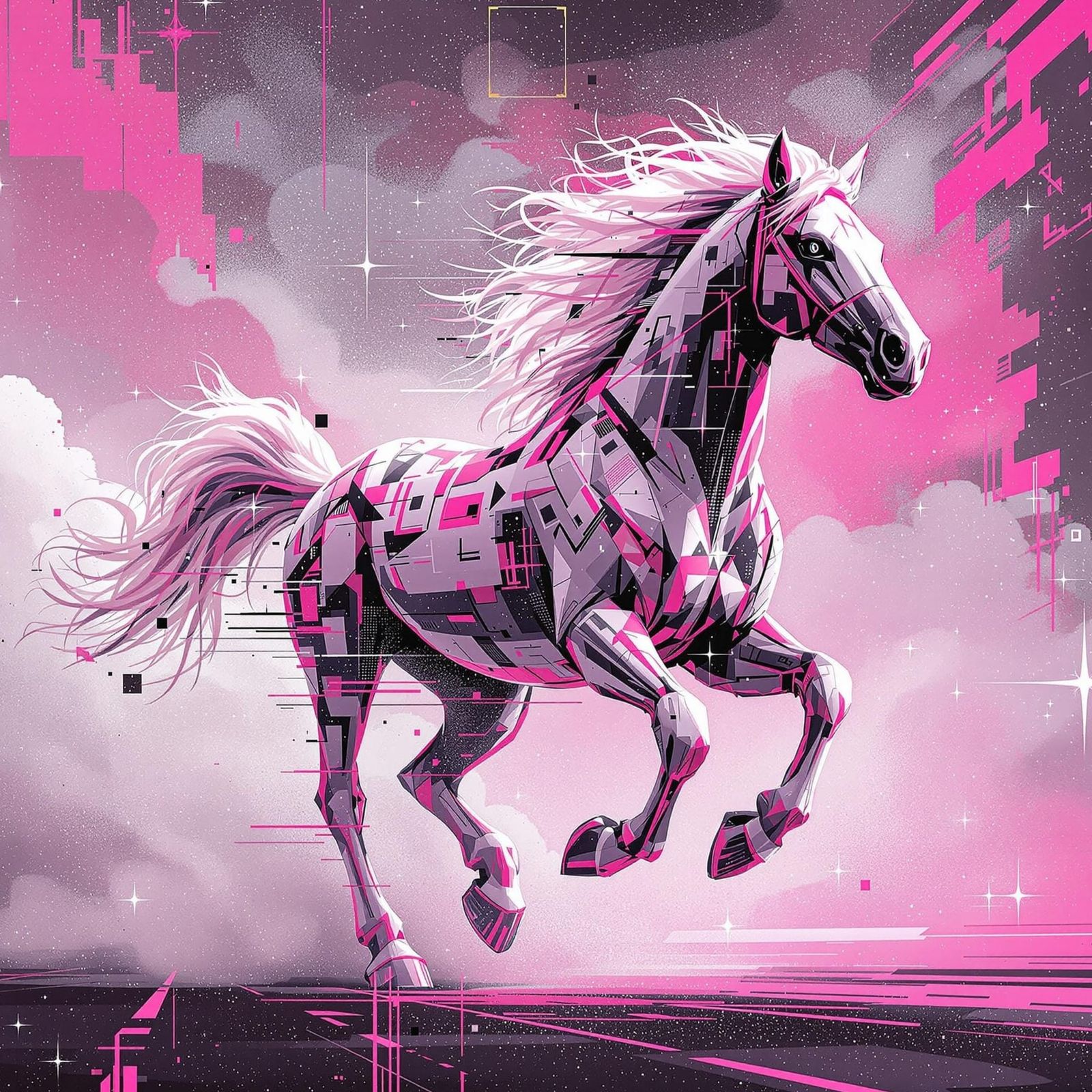 Vibrant Stallion in Glitch Art Style