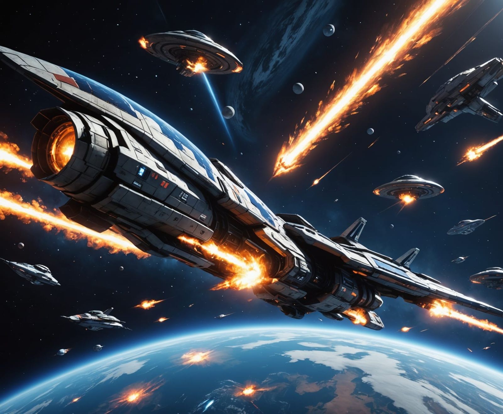 Epic Space Battle Over Earth in Mass Effect Style