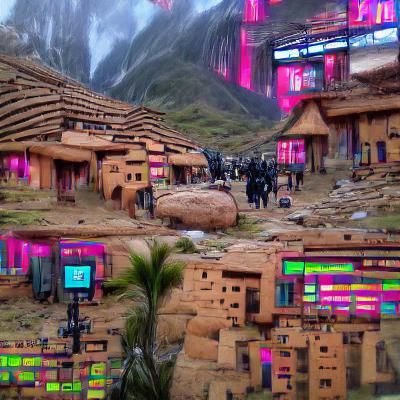 Cyberpunk Village in the Andes Mountains