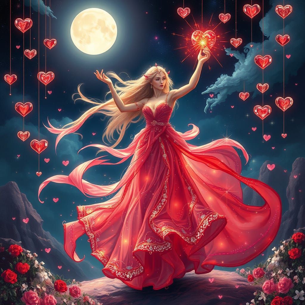 Whimsical Greek Goddess of Valentine's Dances in Vibrant Moo...