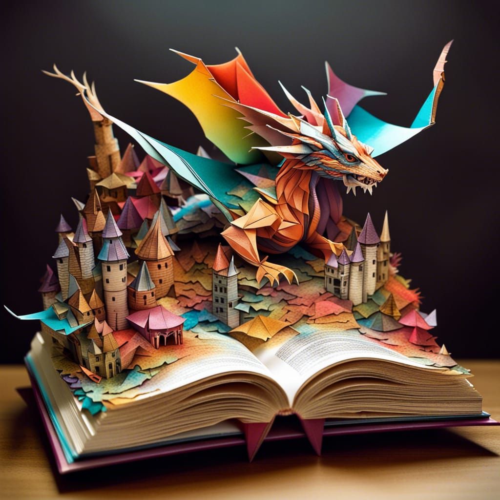 Origami Dragon Emerges from Fantasy Book