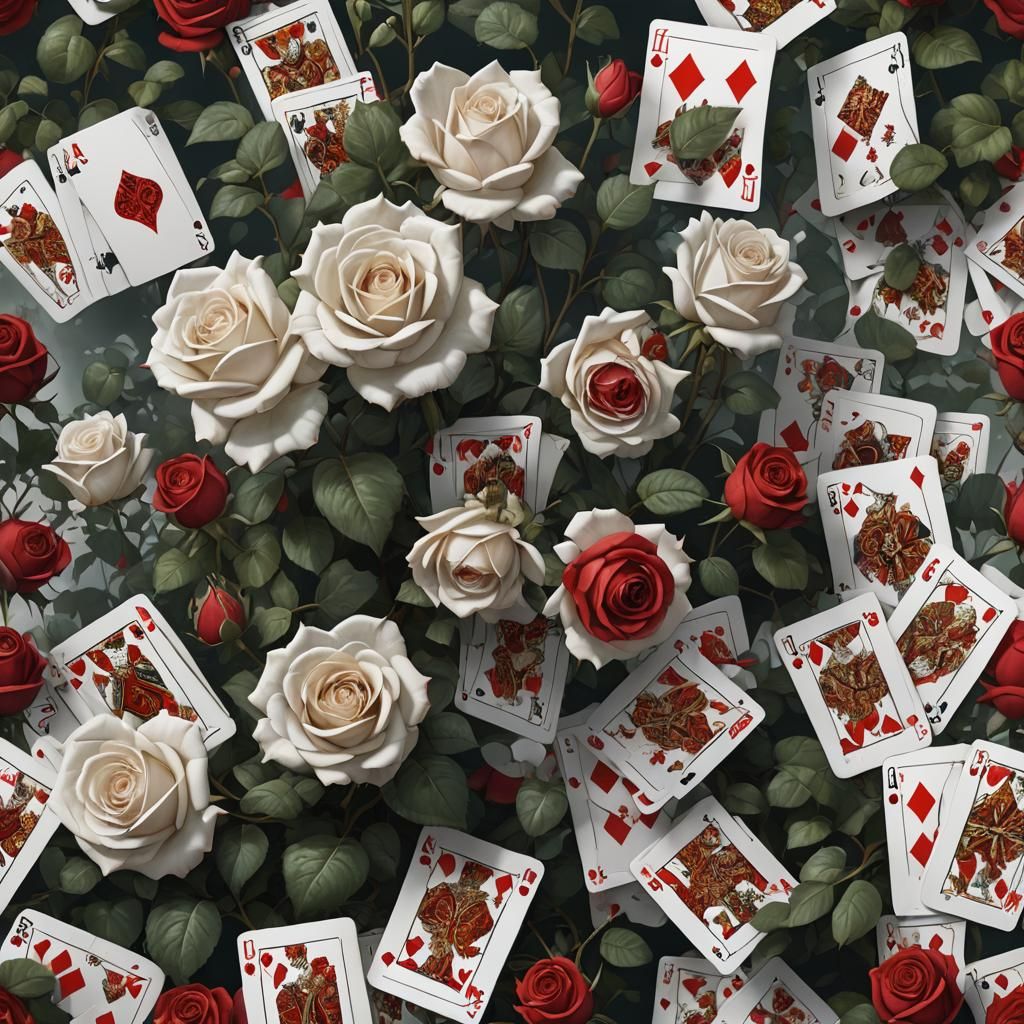 Playing Cards Paint Roses Red: Fantasy Concept Art