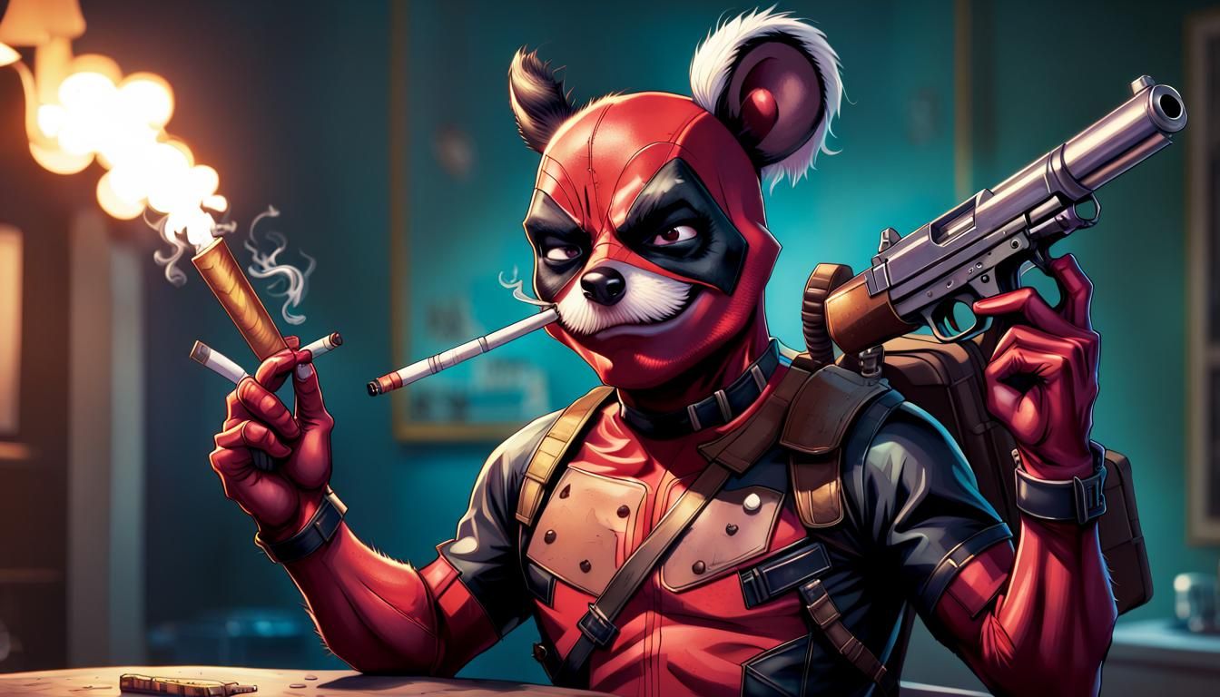 Cartoon French Skunk as Deadpool in Comic Book Art