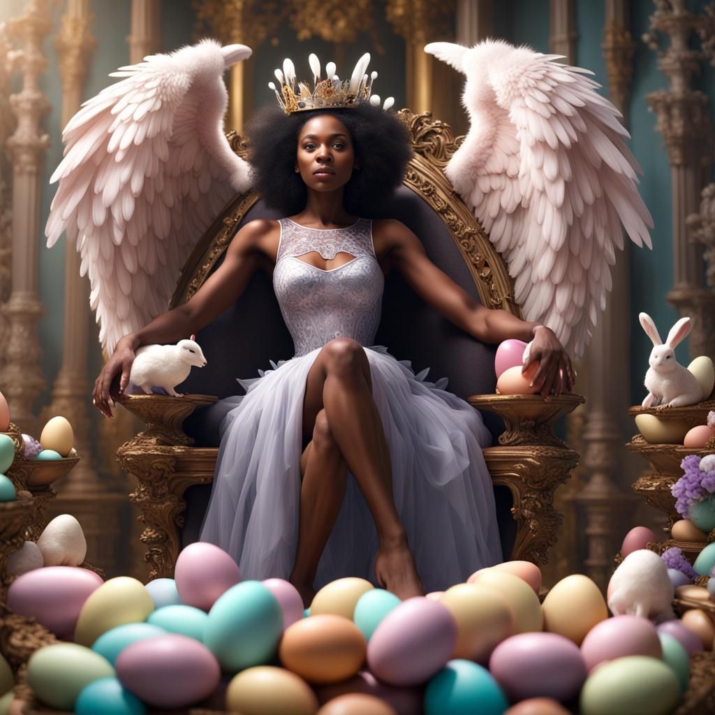 Easter Angel on Egg Throne: Detailed Matte Painting