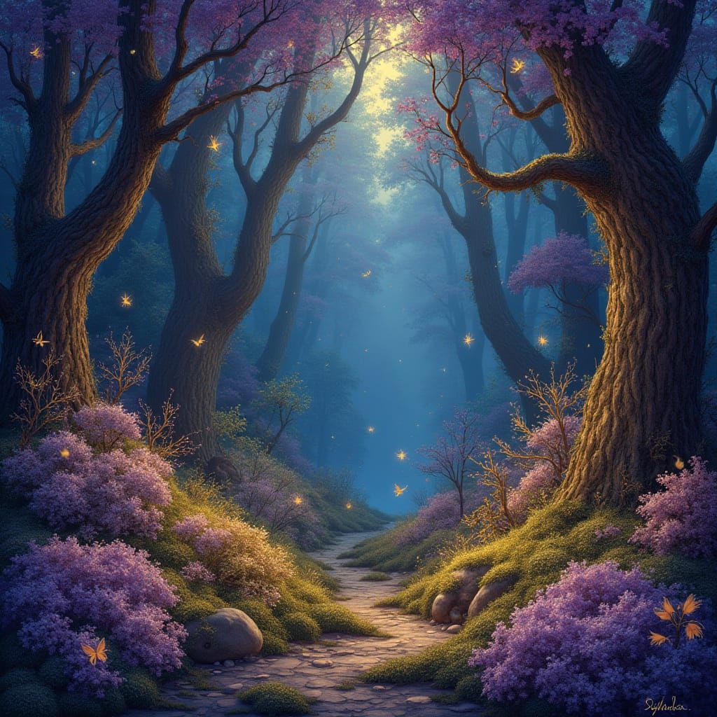 Luminous Fantasy Forest in Whimsical Style