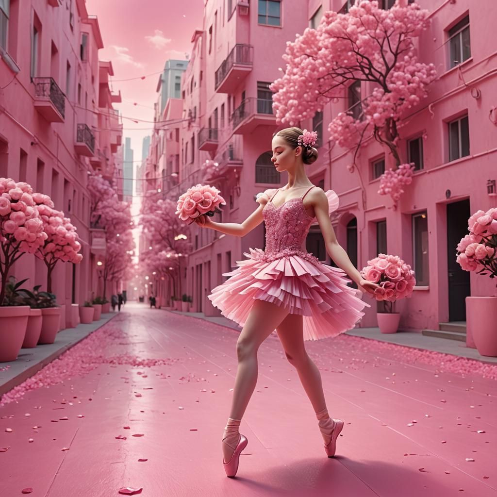 Pink Ballerina Dances in a Future City