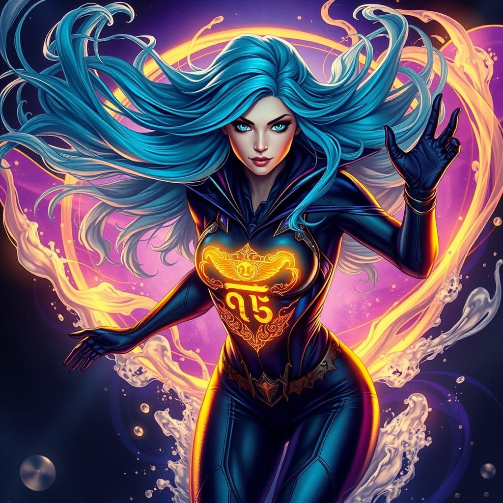 Mystical Pisces Superhero in Elegant Dark Fantasy