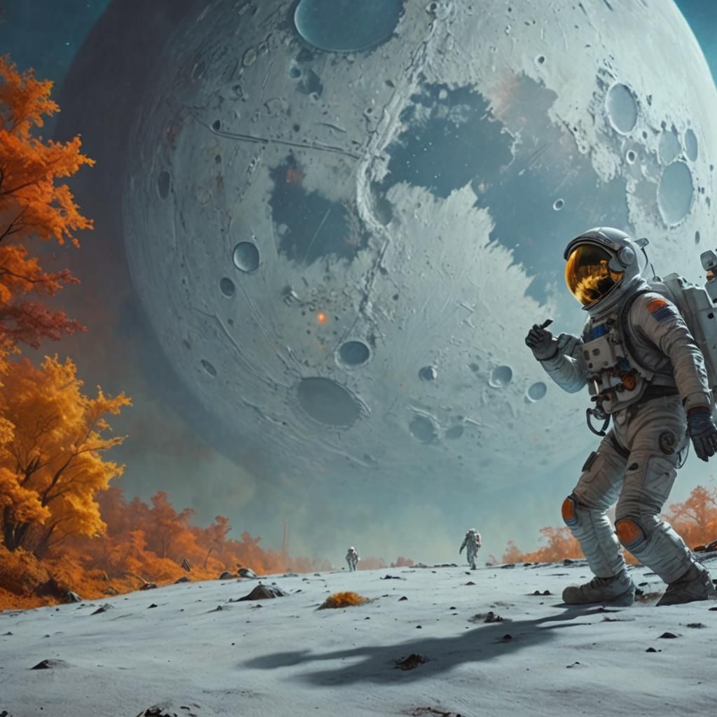 Autumnal Moon Fantasy Landscape in Matte Painting Style