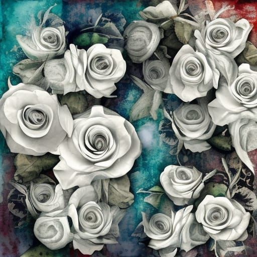 White Roses Collage in Mixed Media