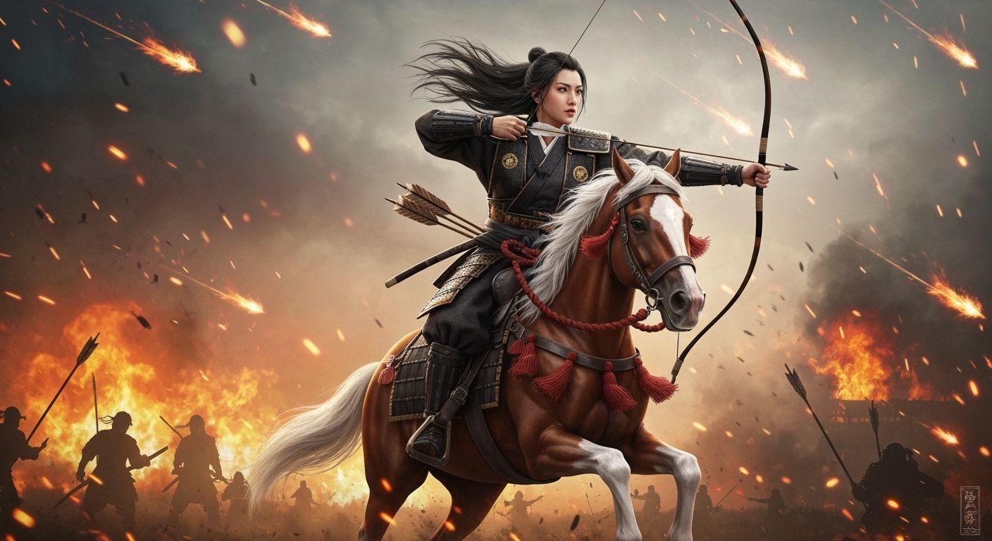 Samurai Warrior on Horseback in Epic Battlefield
