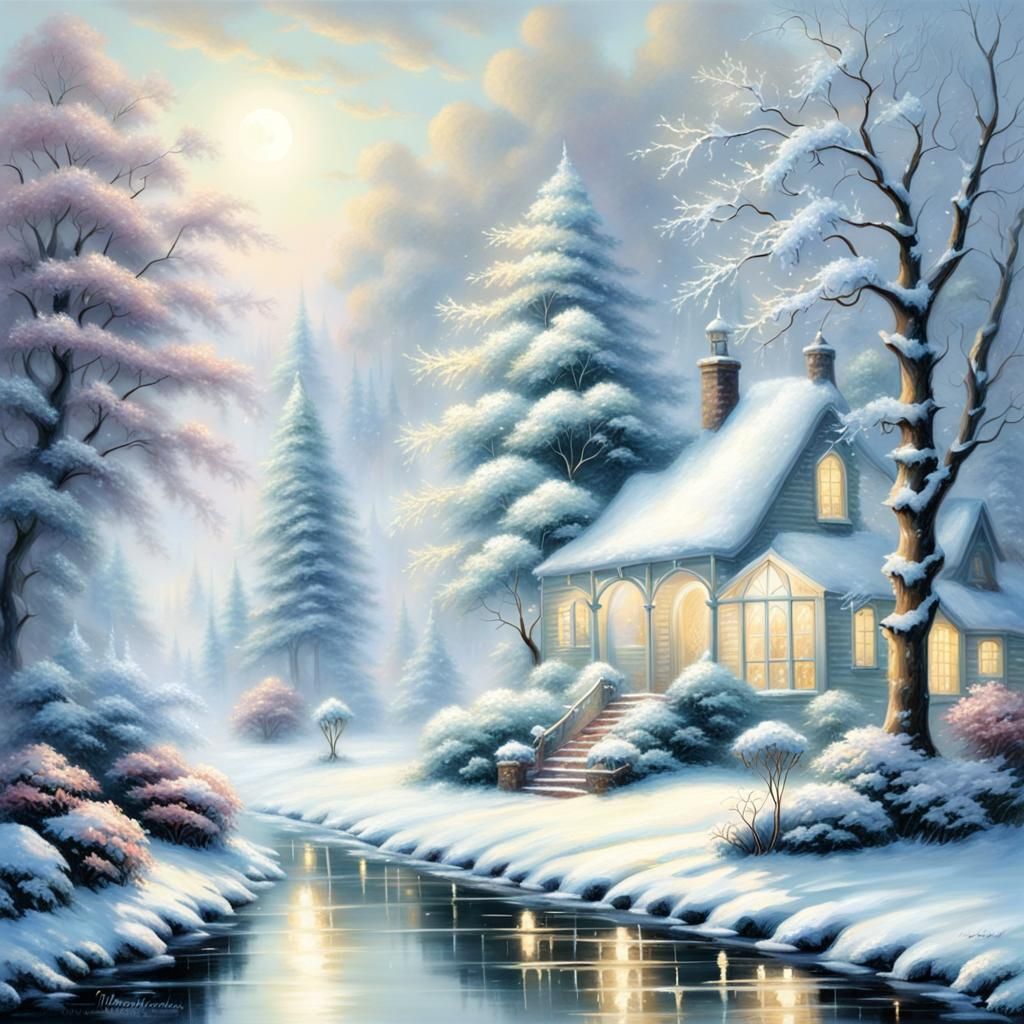 Moonlit Snow Trees in Ethereal Fantasy Style