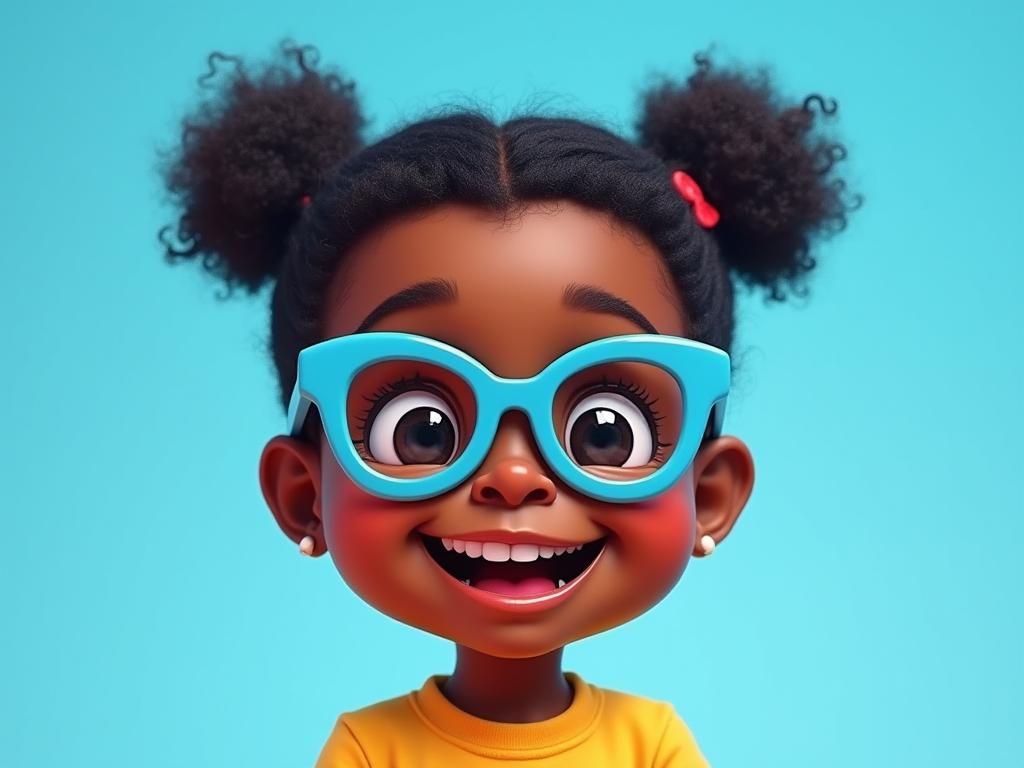 Smiling Baby Girl with Blue Glasses in Airbrush Style