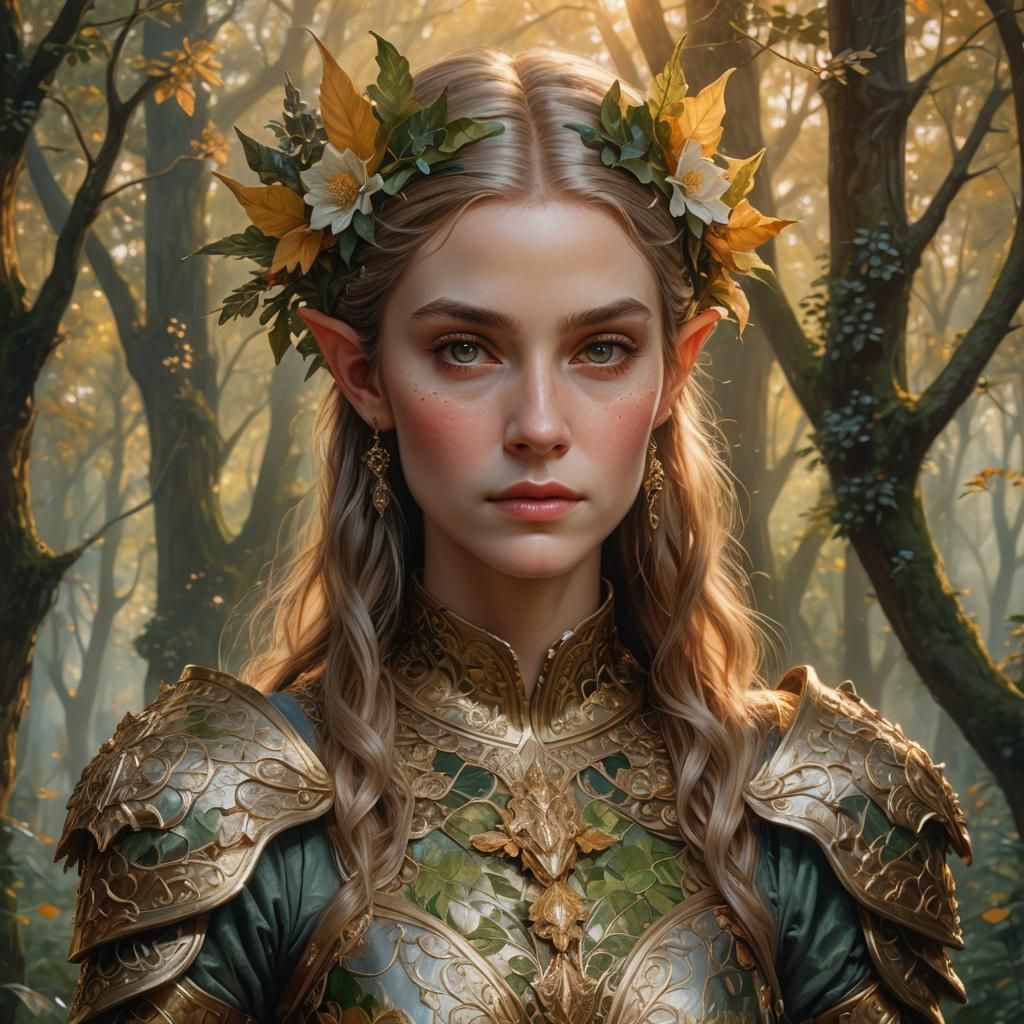 Portrait d'une Superbe femme elf Hyper realiste hyper détaillée 18k dans un paysage féerique