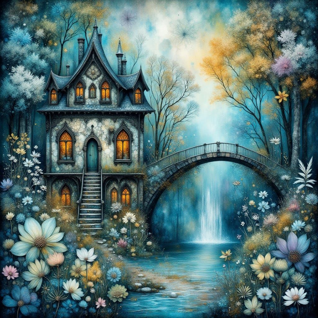 Fantasy Elvish House in Misty Pastel Forest