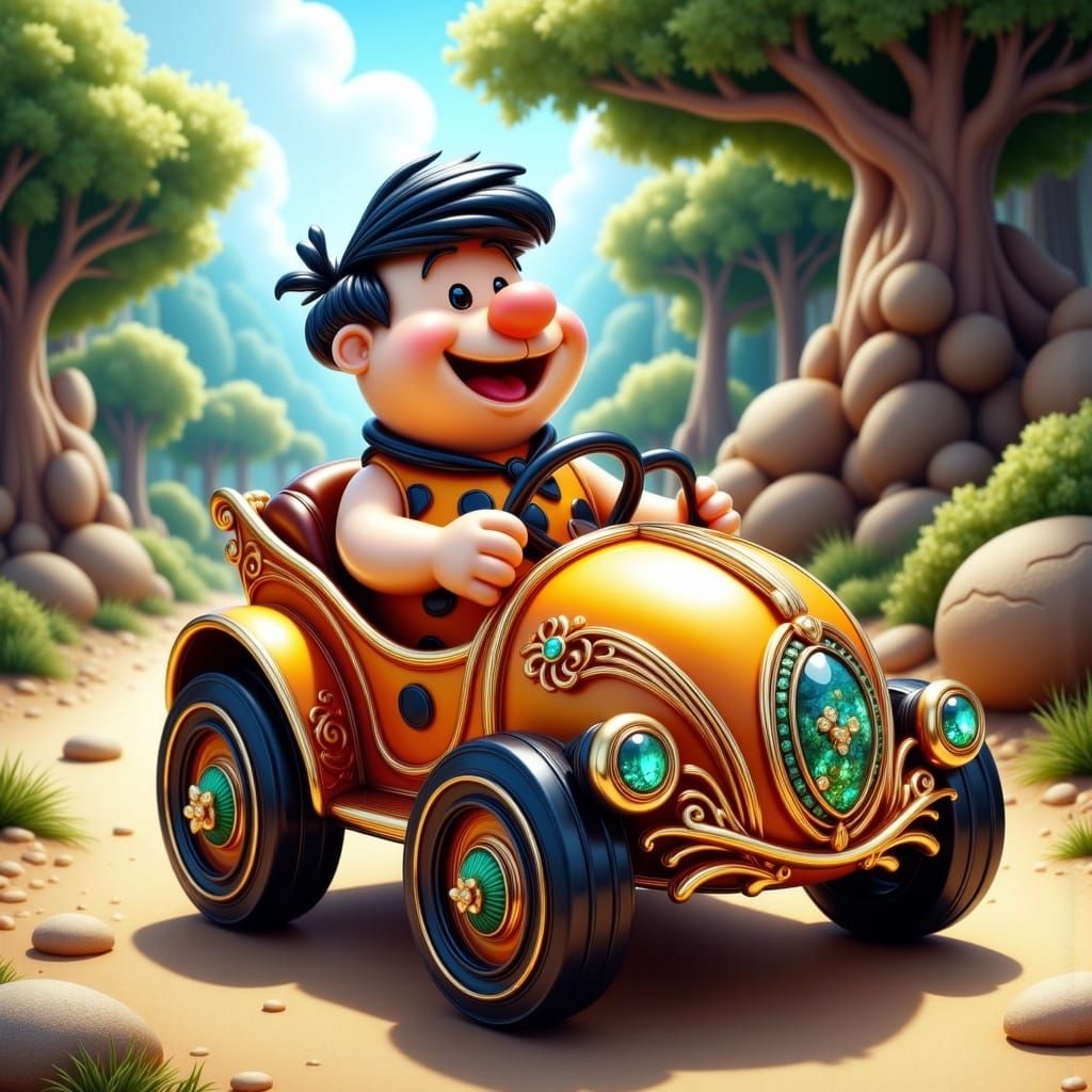Fred Flintstone's Jewel-Encrusted Ride with Pebbles and Dino
