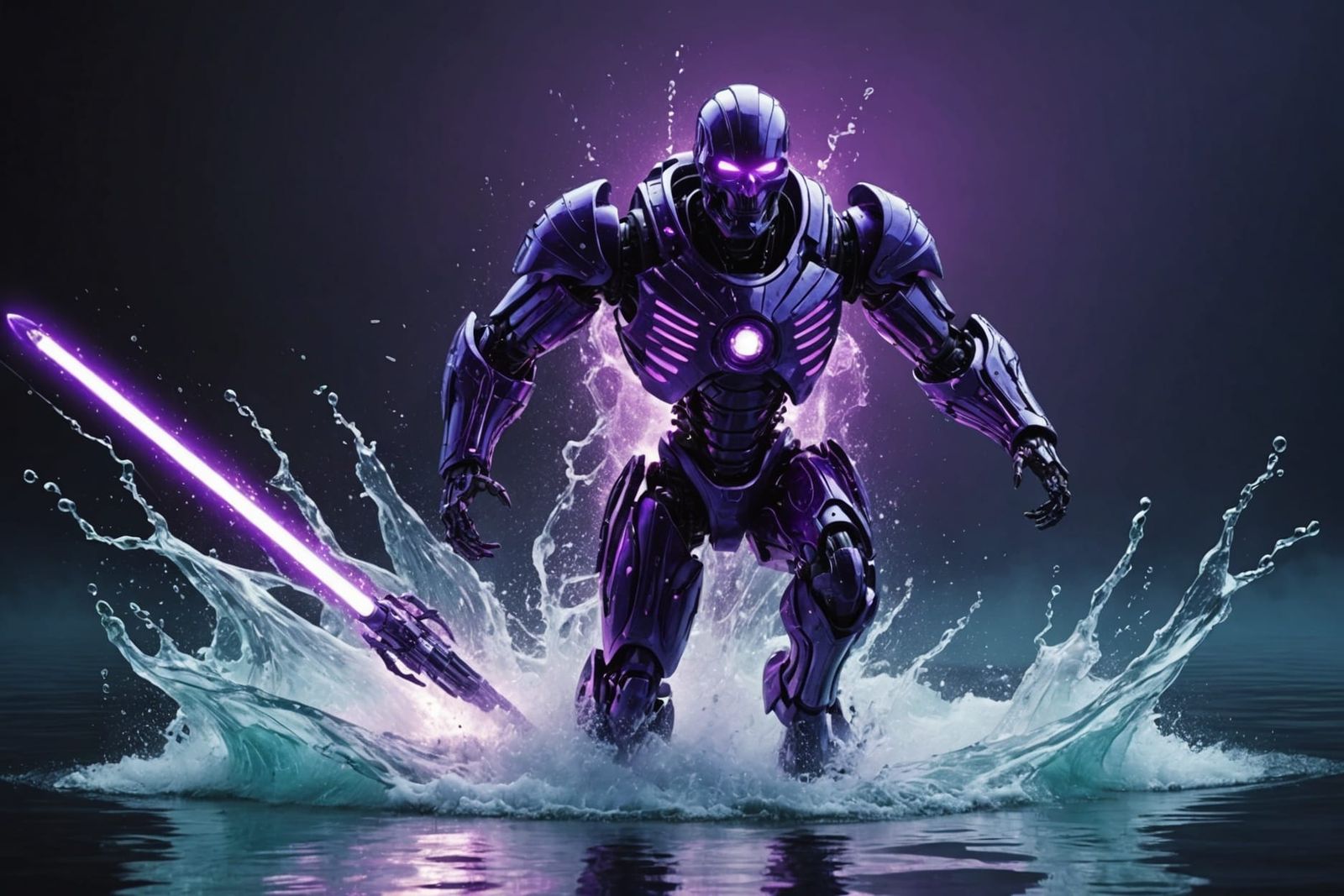 Gelatinous Warrior with Purple Lightsaber Runs on Water