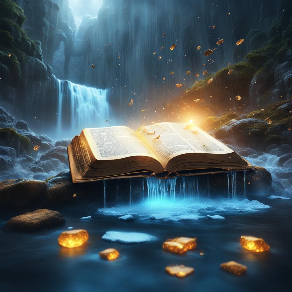 Knowledge Waterfall in a Fantasy Matte Painting