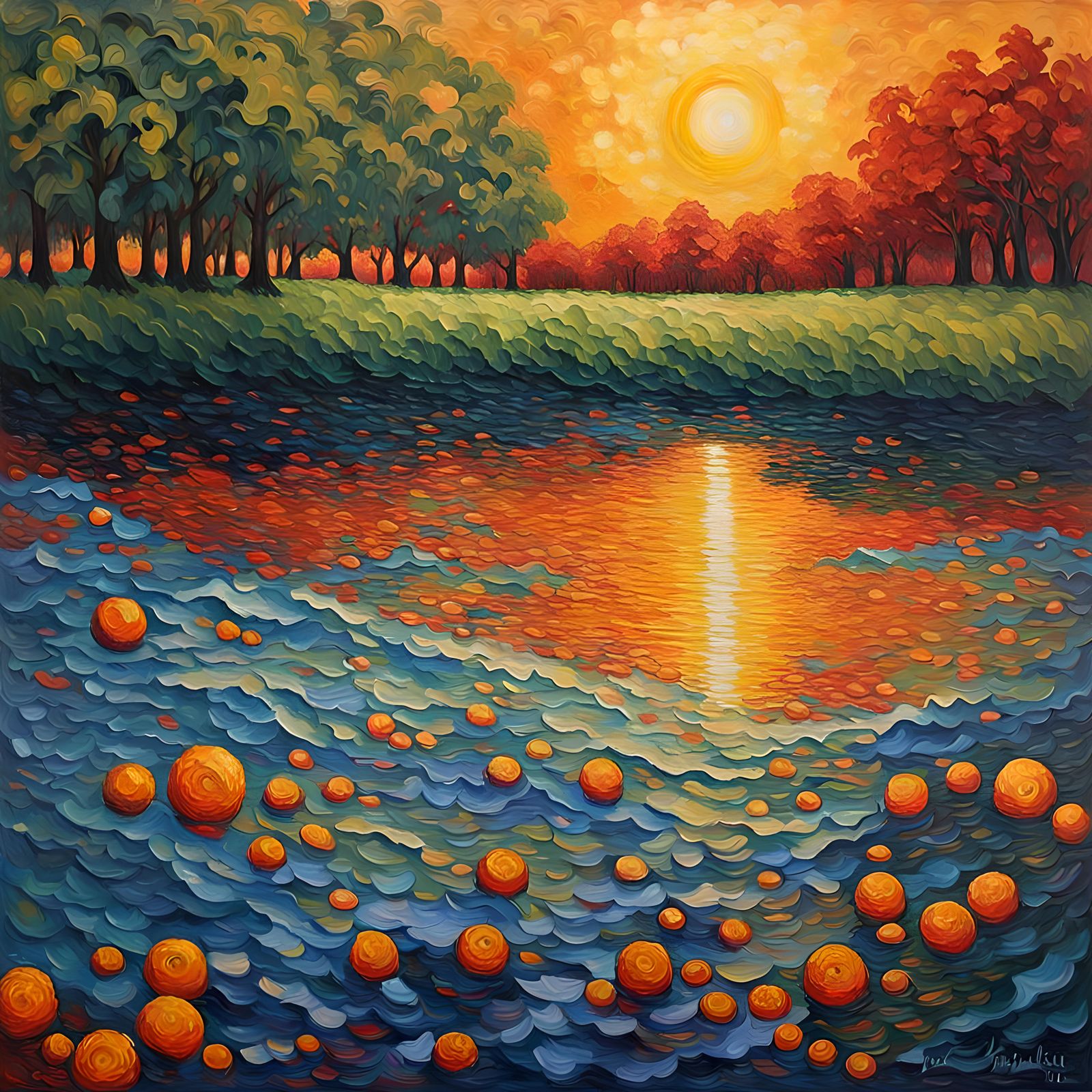 Bathing in Sunlight: A Neo-Impressionistic Oil Painting