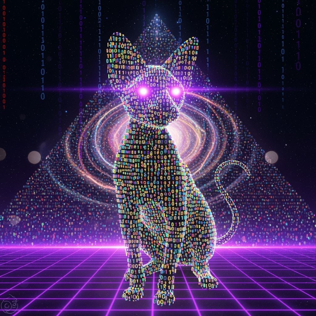 Digital Sphynx Cat in Cosmic Nebula