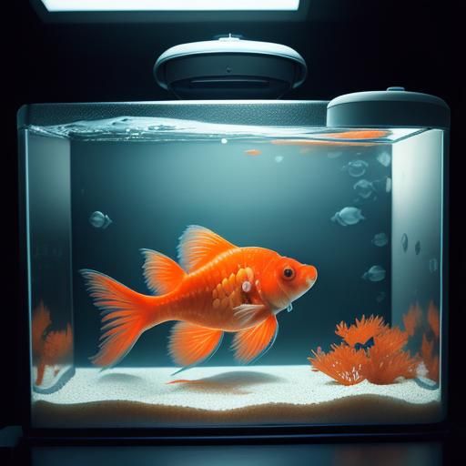 Hyperrealistic Bubble Goldfish Close-up in Fish Tank