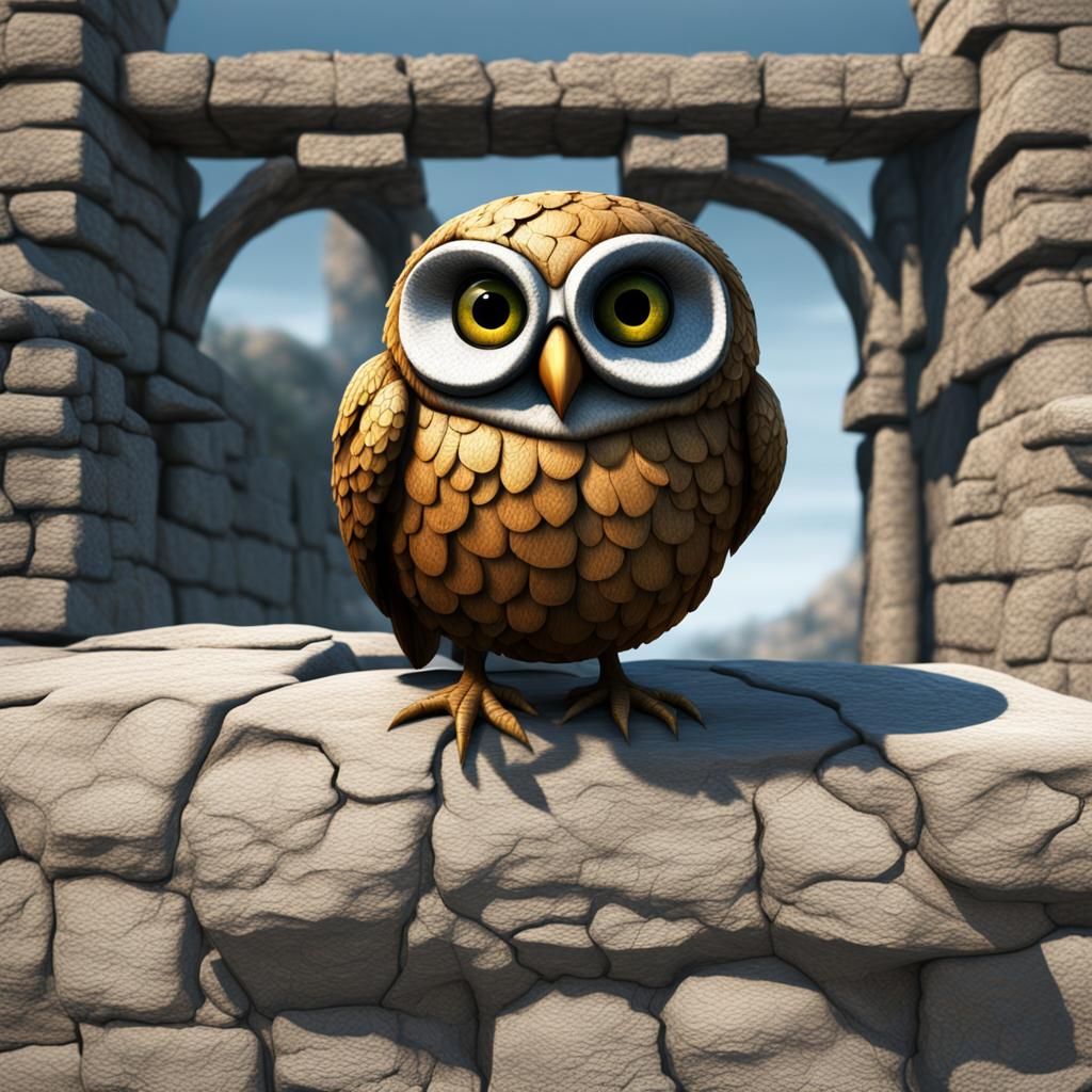 Detailed Owl with Large Eyes on Barn Roof