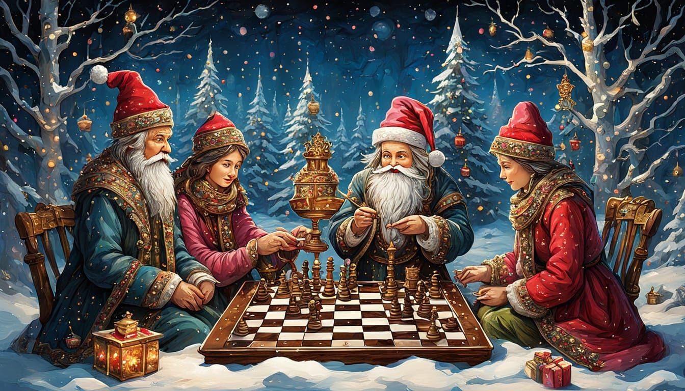 New Year's Chessboard Celebration in Whimsical Style