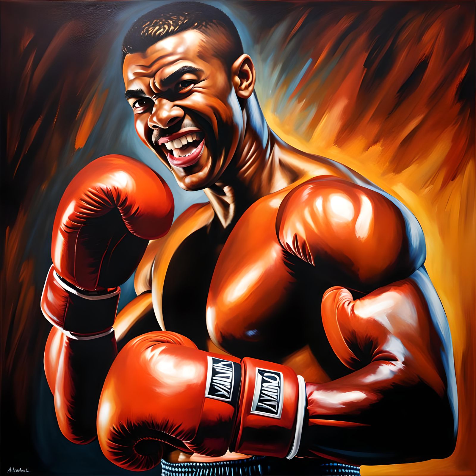 Proud Boxer with Big Grin in Painted Portrait