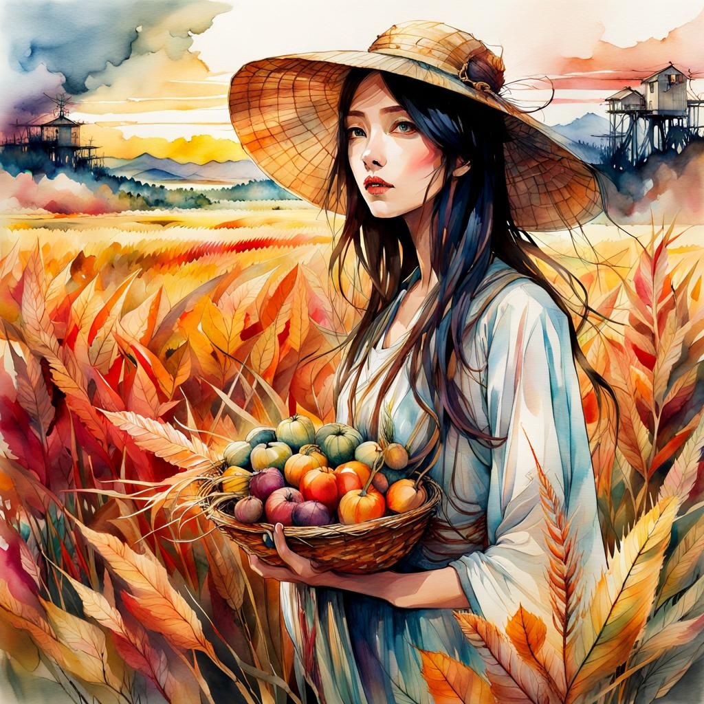 Autumn Harvest: Watercolor Field Illustration