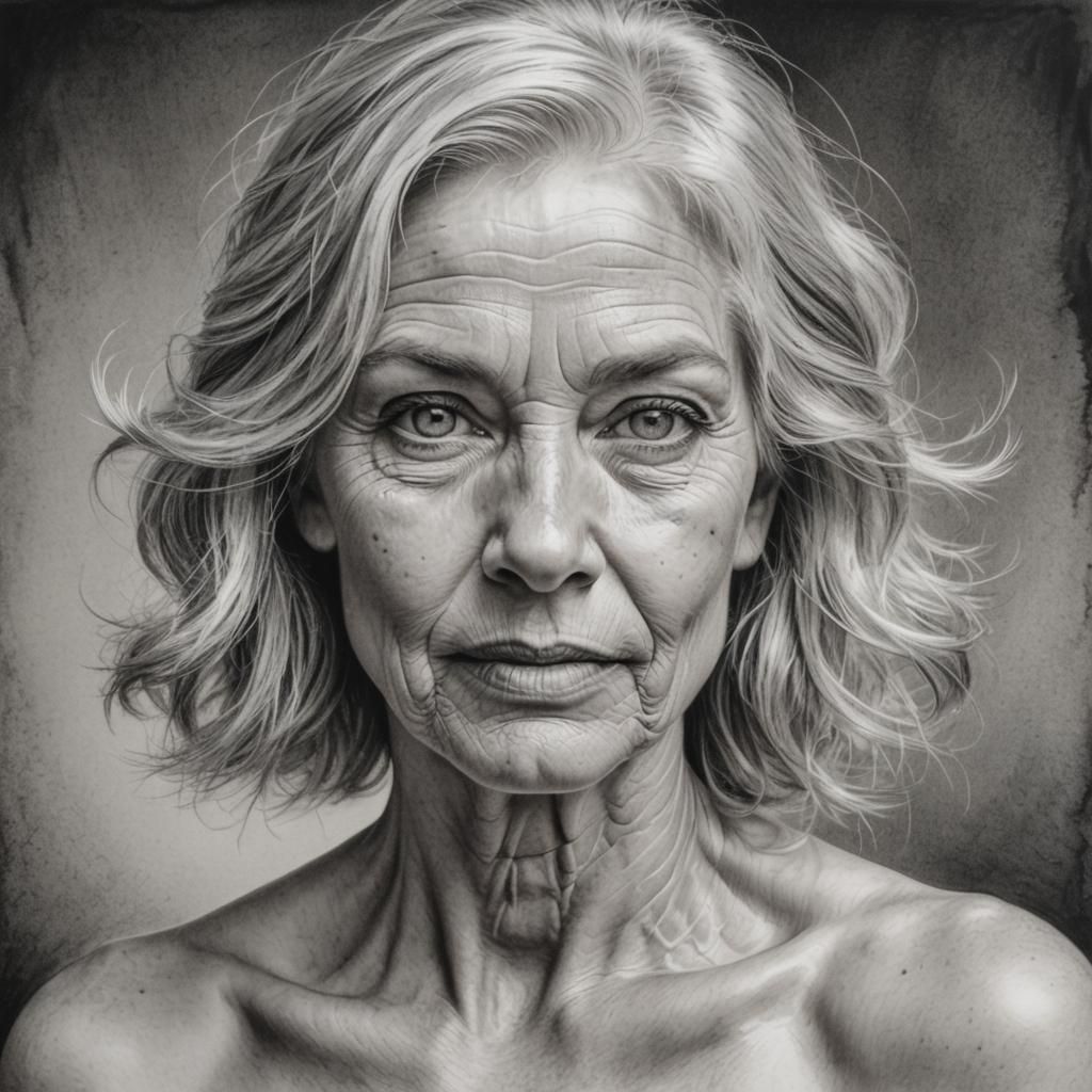 Magical Realism Charcoal Drawing of Woman in White