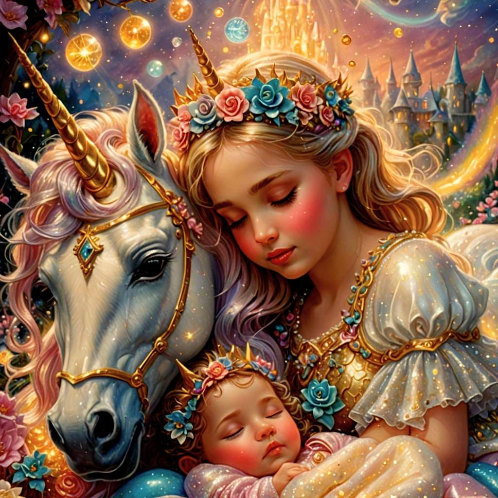 Baby Princess and Unicorn in Candy Art Style