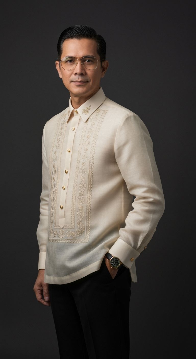 Elegant Filipino Gentleman in Piña Barong Portrait