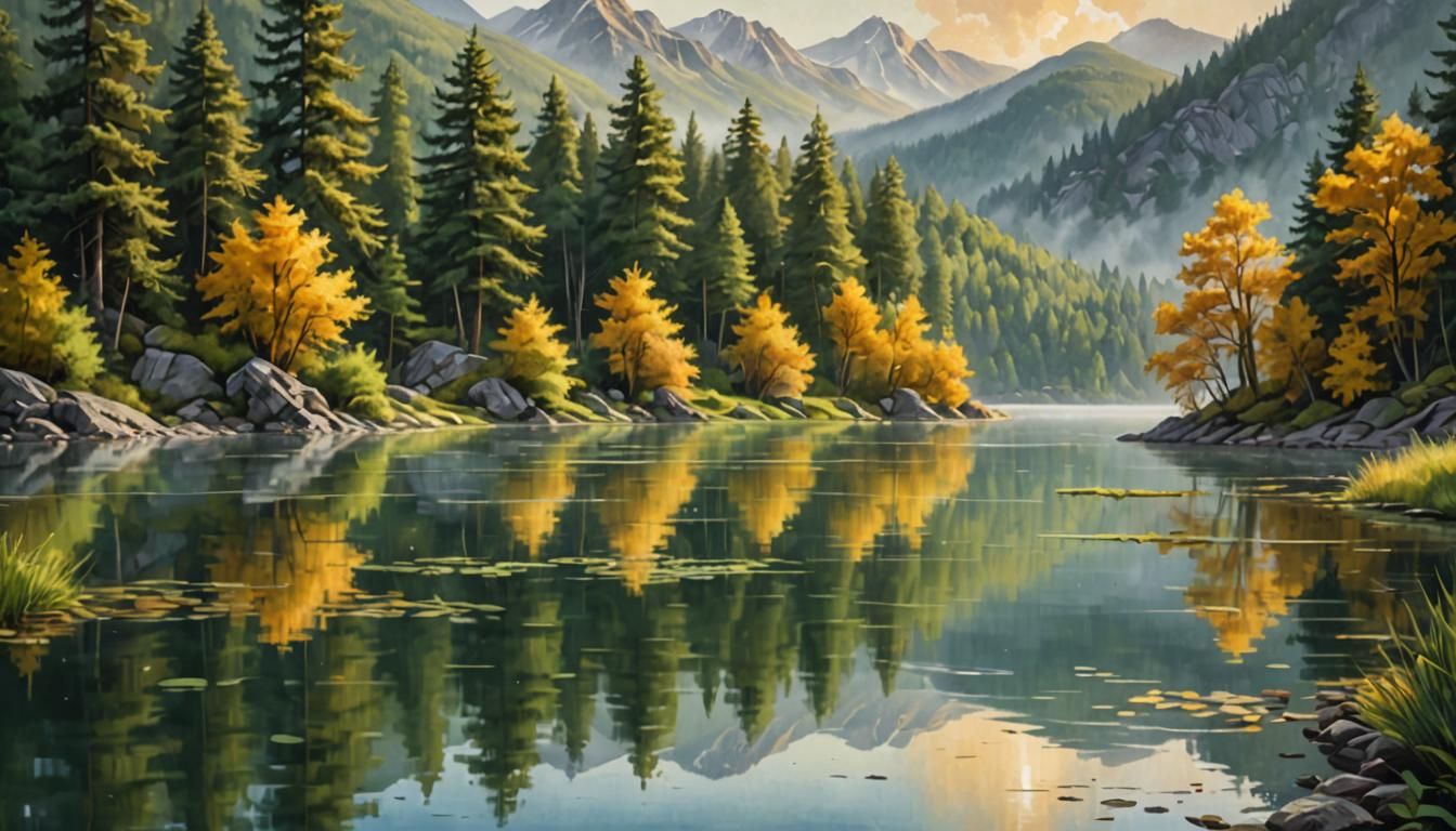 Serene Mountain Lake in Golden Light