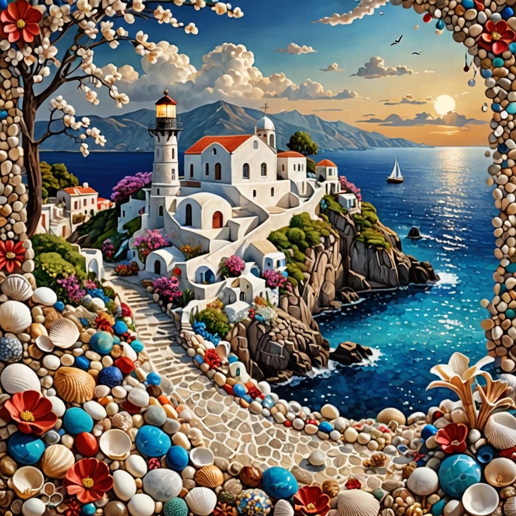 Greek Village Constructed of Stone, Shells and Fabric