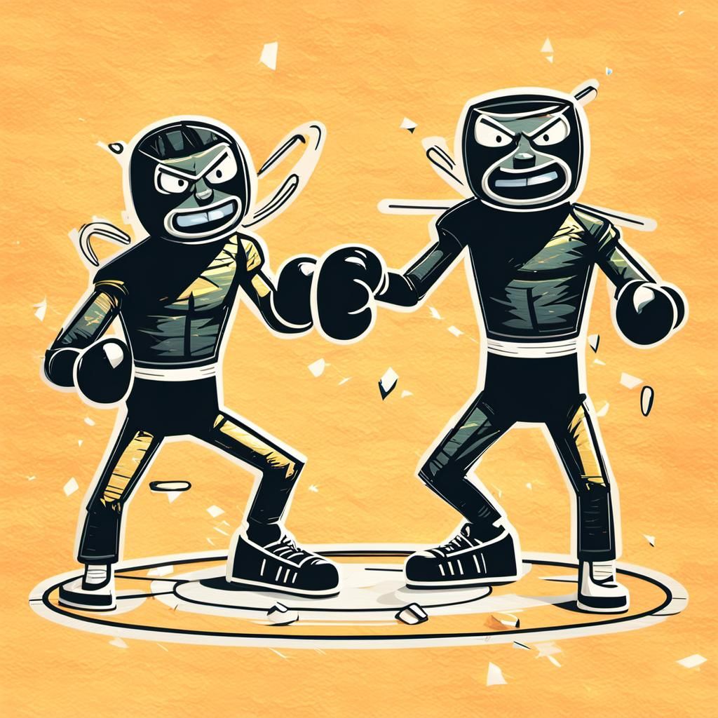 Paper and Scissors Characters Boxing in Digital Art