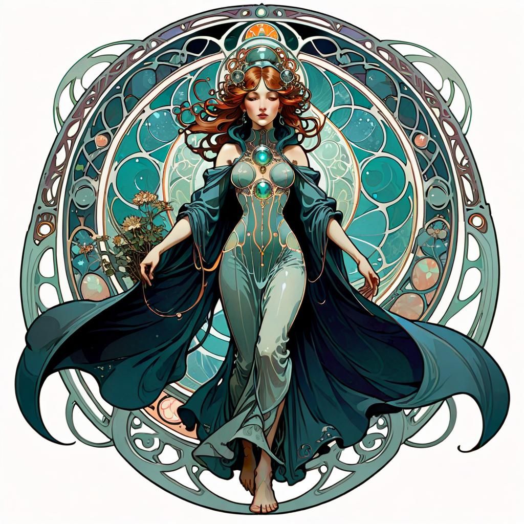 Techno Mage in Art Nouveau Style