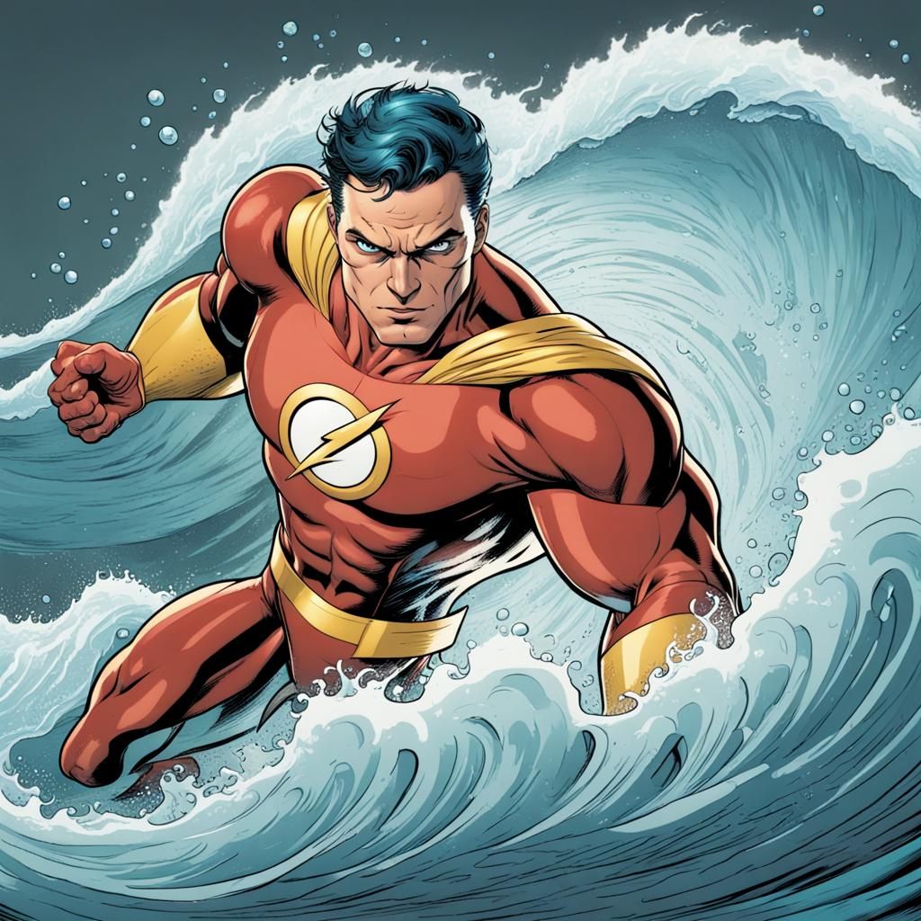 Superhero with Water Powers Unleashing Tidal Wave