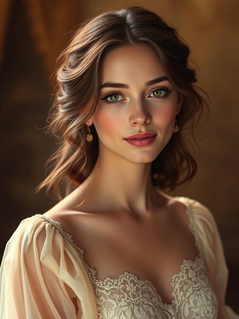 Elegant Woman with Enigmatic Smile in Ethereal Style