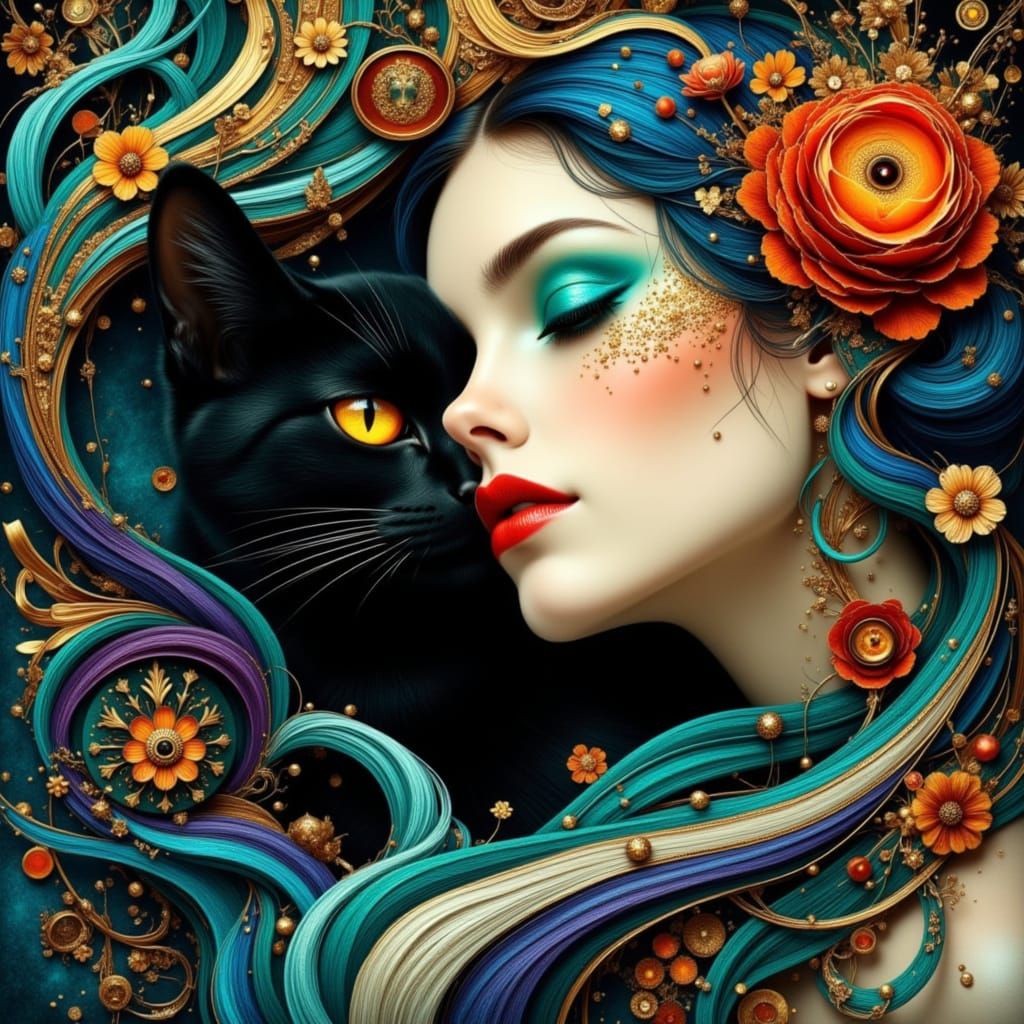 Surreal Woman with Turquoise Eyeshadow and Multicolored Hair