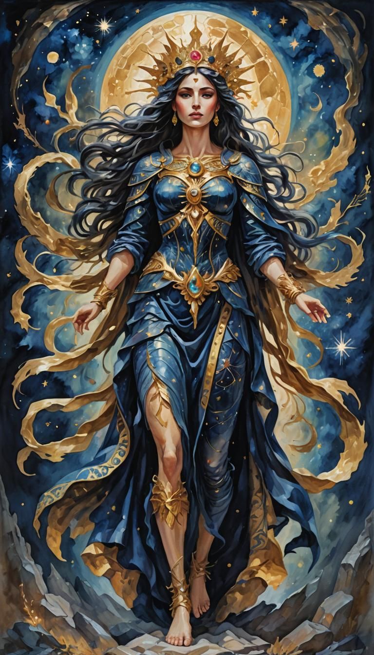 Goddess of Night in Impressionist Oil Painting