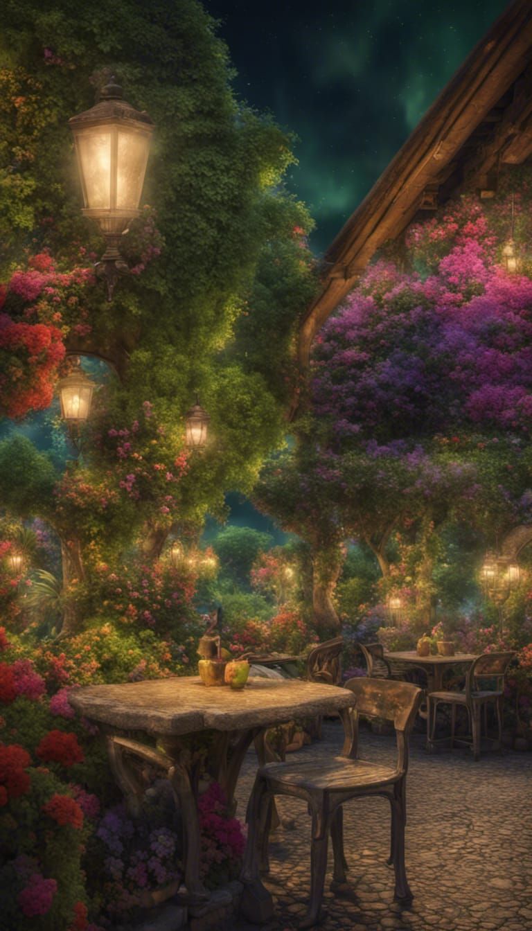 Un jardín nocturno.