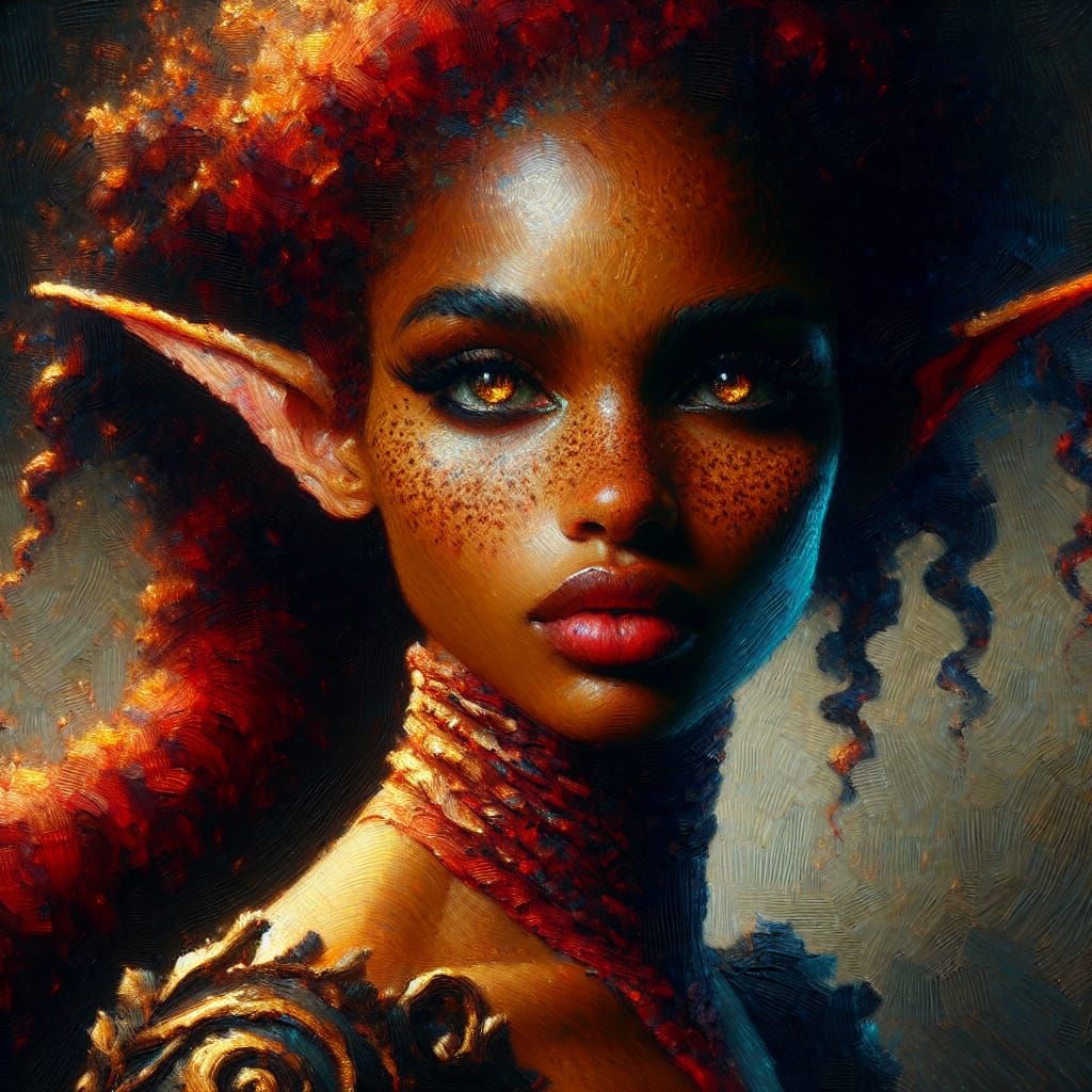 Elven Woman in Radiant Gown: An Impressionistic Portrait