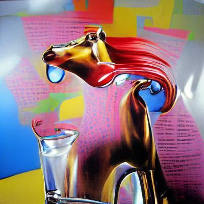 The Liquid Horse Quintet: Hyperrealistic Pop Art Poster