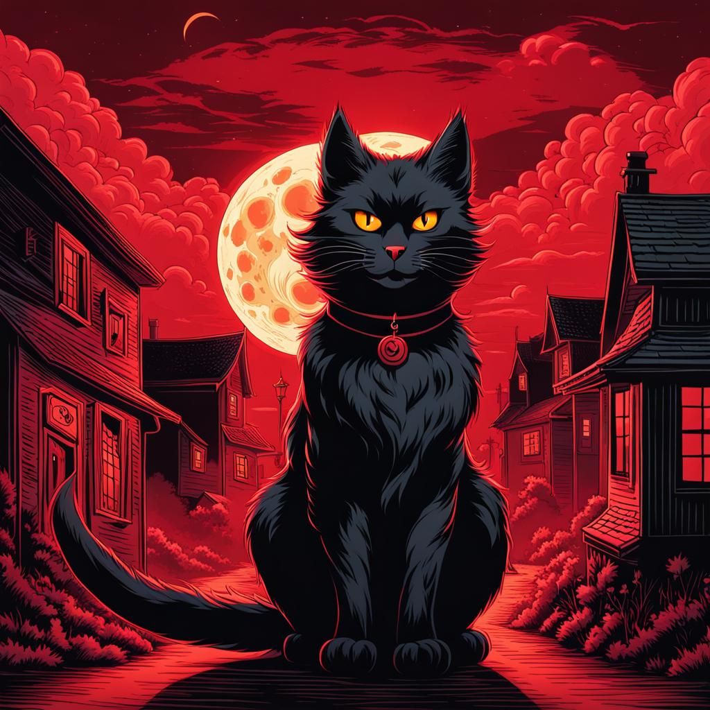 Infernal Cat Grin Under Blood Moon