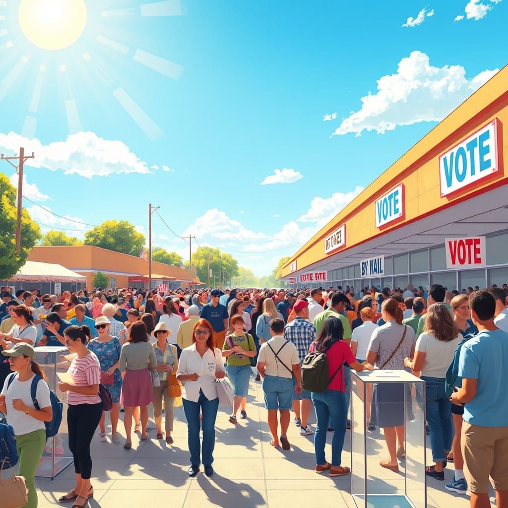 Vibrant Voting Station Scene in Digital Art Style