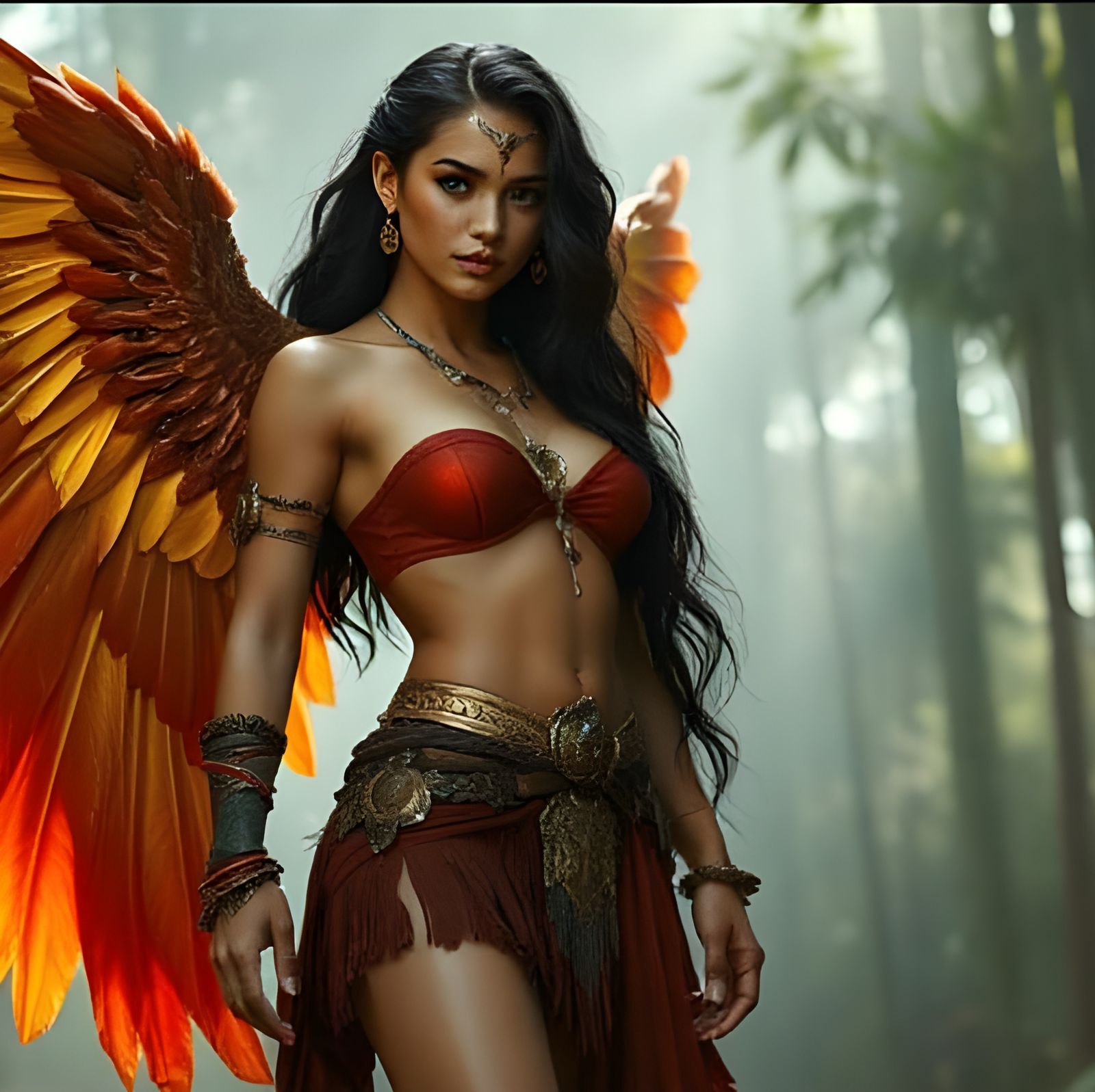 Sensual Winged Warrior in Fire-Colored Light
