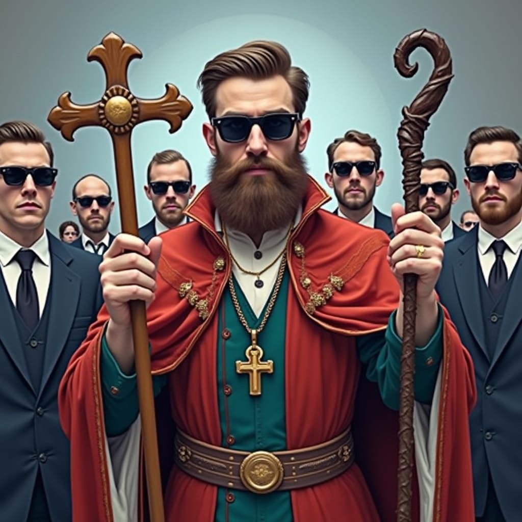 Mystic Figure in Dystopian Future Crowd