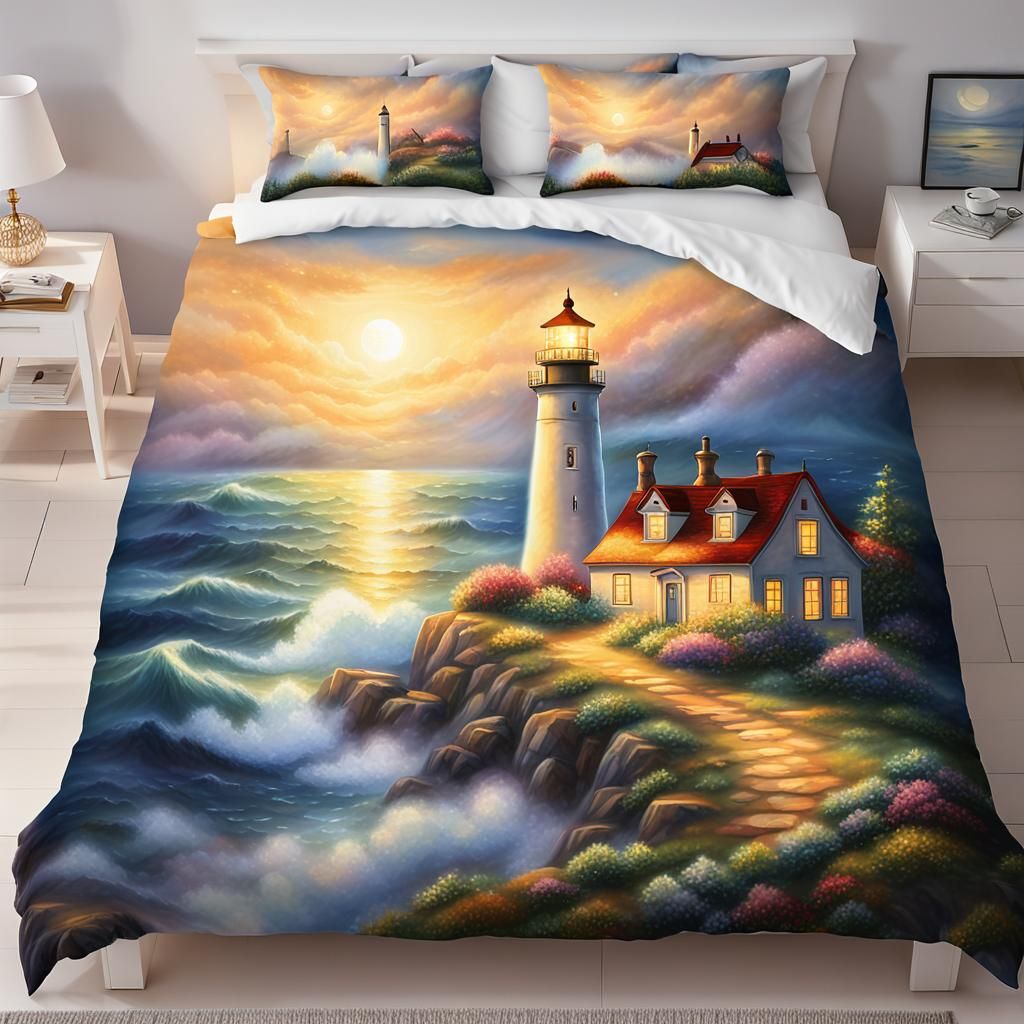 Ethereal Lighthouse Scene in Golden Light