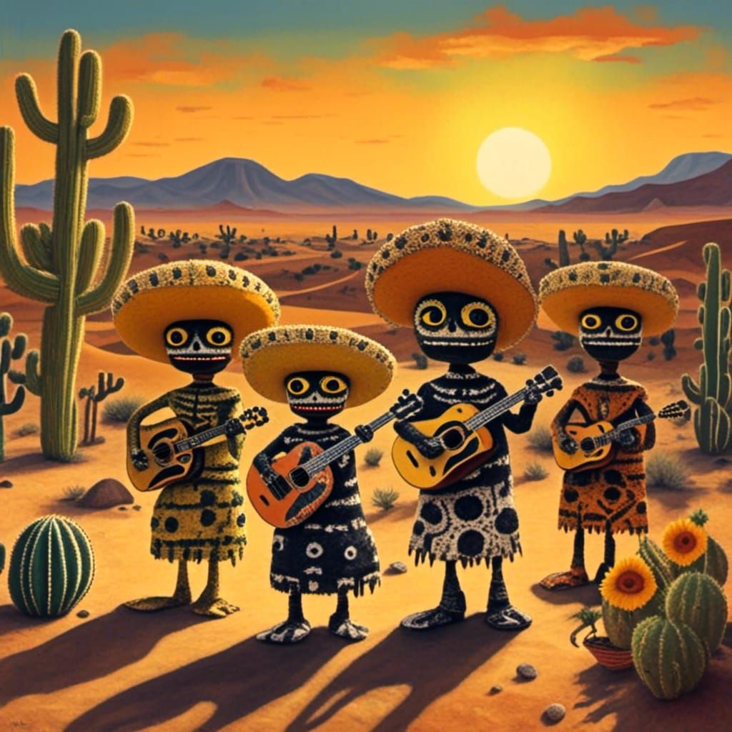 Mariachi Band in Desert, Sergio Leone Inspired Digital Art