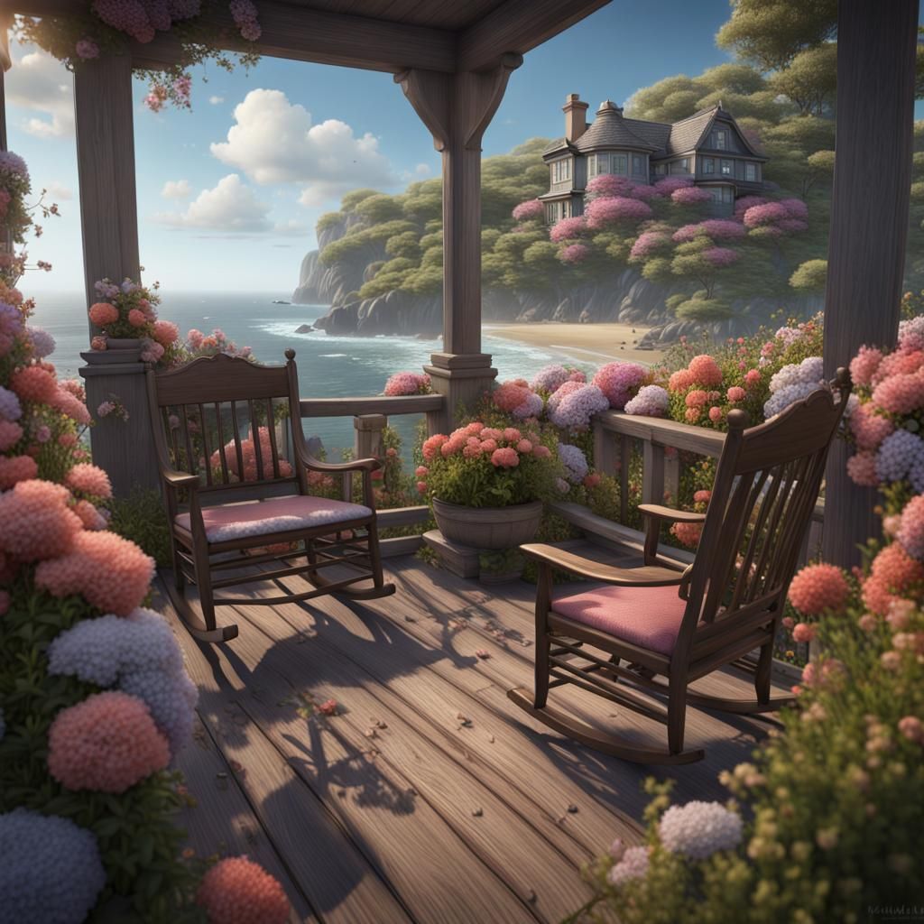 Charming Coastal Cottage with Blooming Flowers