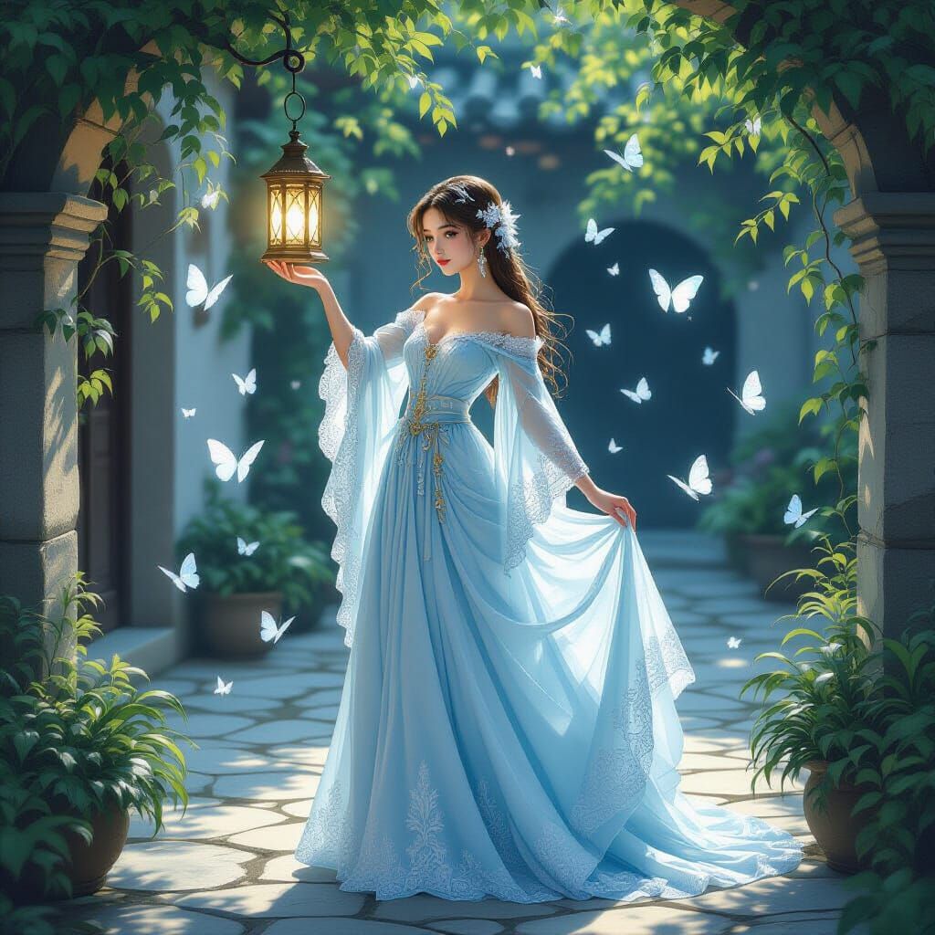 Ethereal Maiden with Lantern and Butterflies